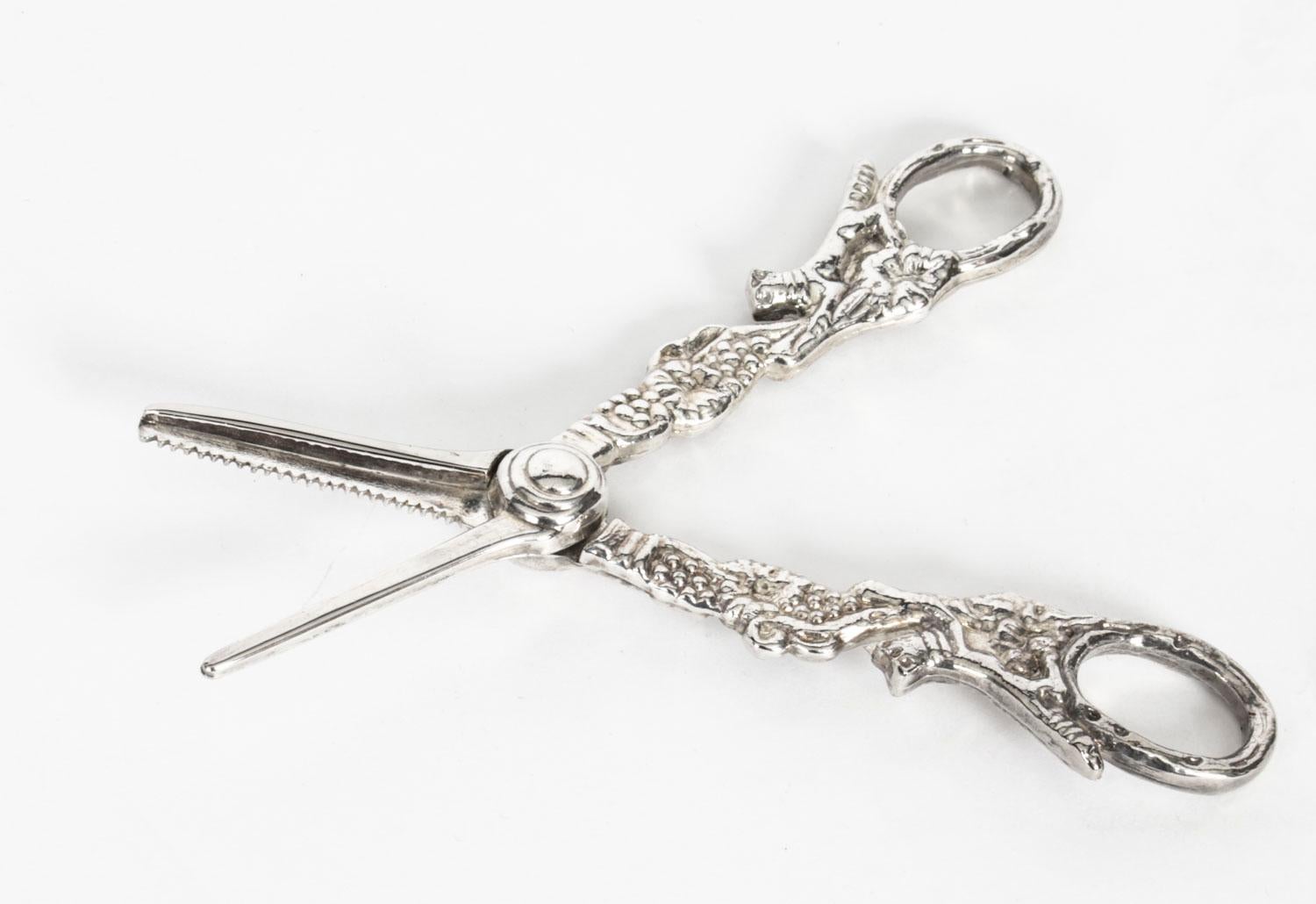 English Antique Pair Silver Plate Grape Scissors, 19th Century