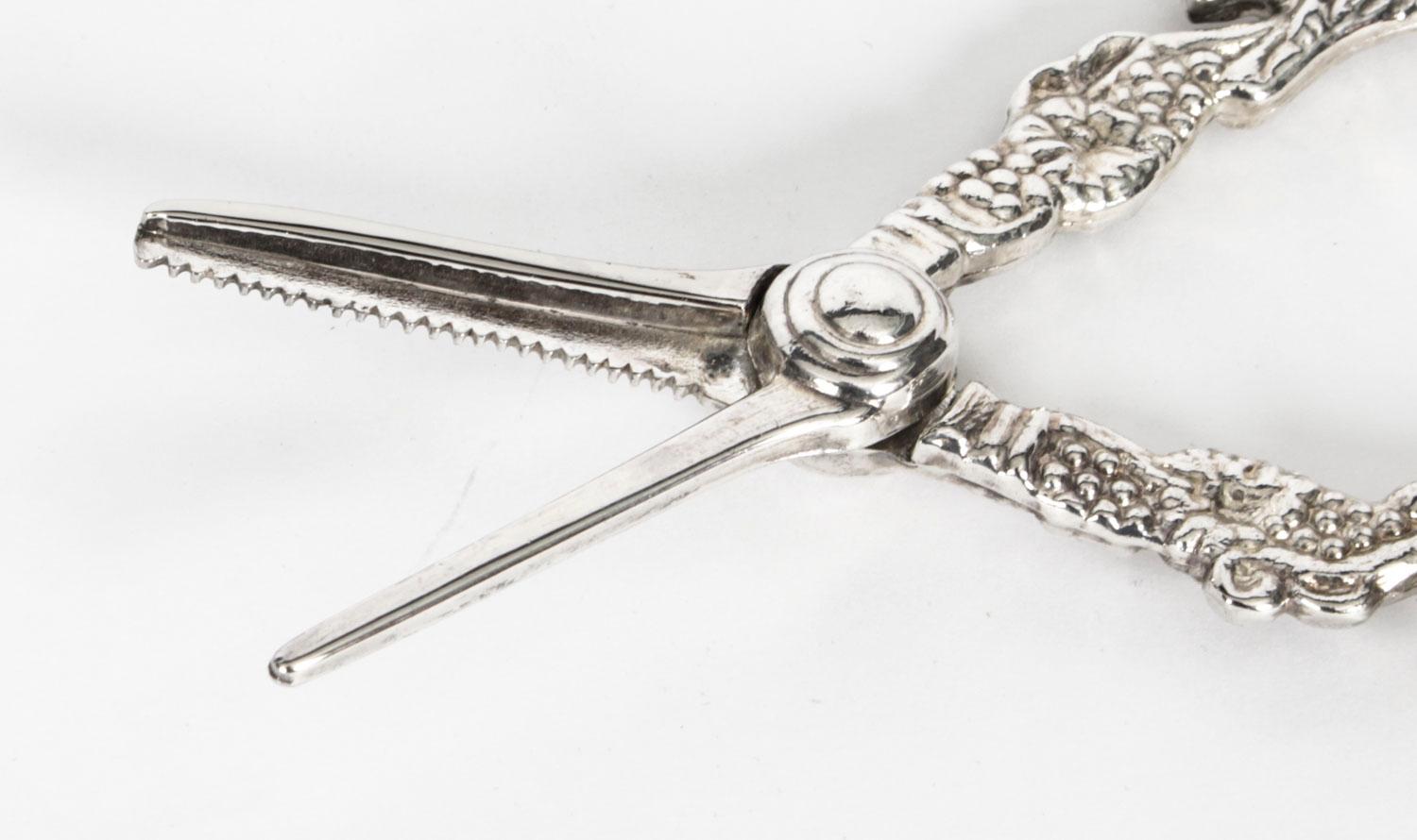 Antique Pair Silver Plate Grape Scissors, 19th Century In Good Condition In London, GB