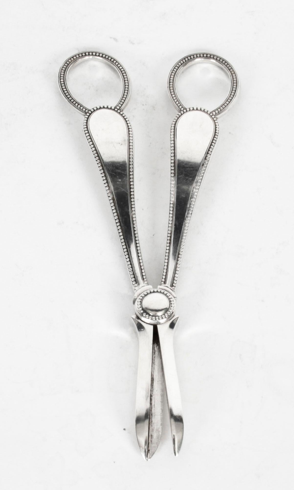 English Antique Pair Silver Plate Grape Scissors by Martin Hall & Co Early 20th Century