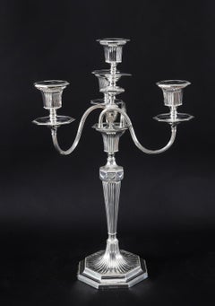Coppia di candelabri antichi a 4 bracci placcati argento, Hawksworth Eyre, XIX secolo