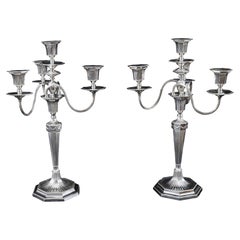 Coppia di candelabri antichi a 4 bracci placcati argento, Hawksworth Eyre, XIX secolo