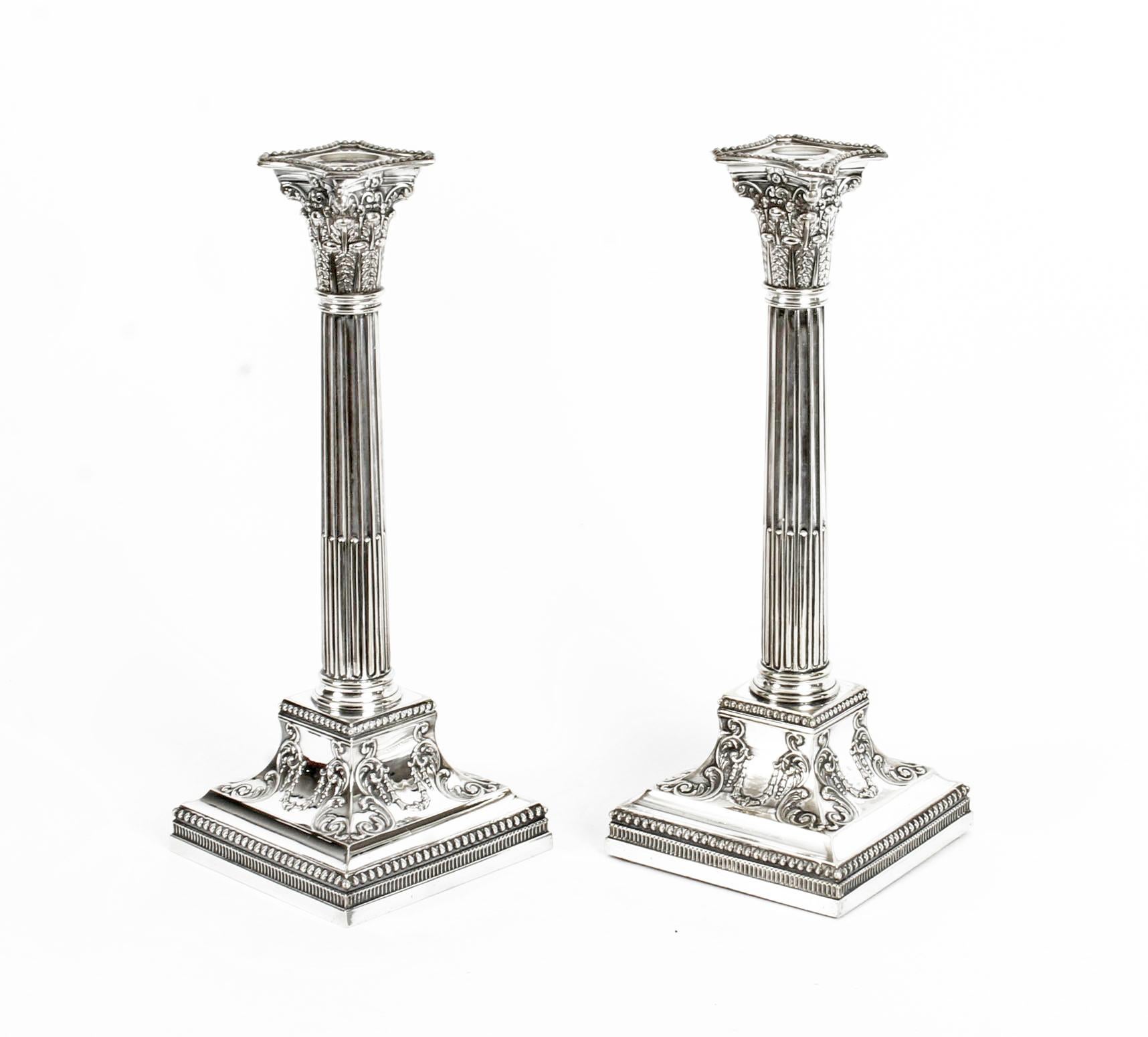 Antique Pair of Silver Plated Candlesticks by James Dixon, 19th Century 12