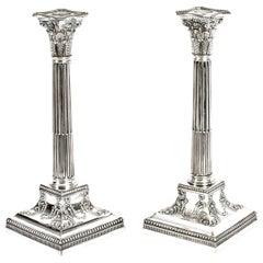 Antique Pair of Silver Plated Candlesticks by James Dixon, 19th Century