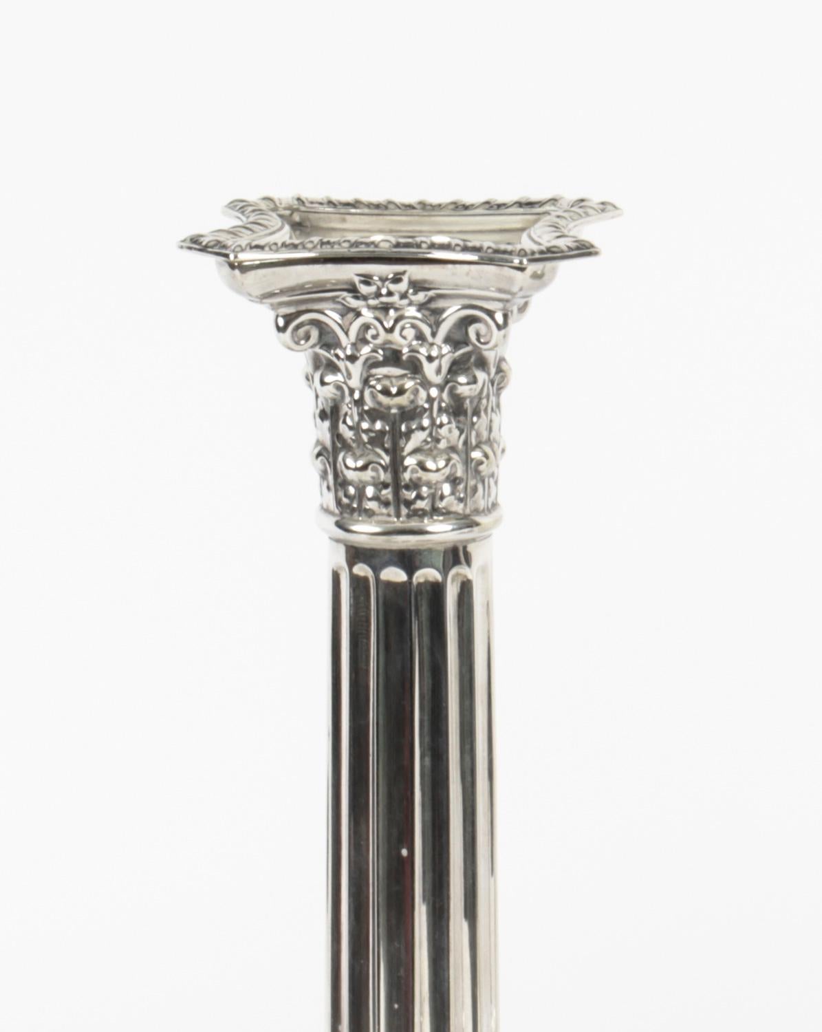 Antique Pair Silver Plated Candlesticks Corinthian column Late 19th C 1