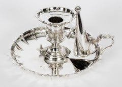 Antique Pair Silver Plated Chamber Candlesticks, 19th C