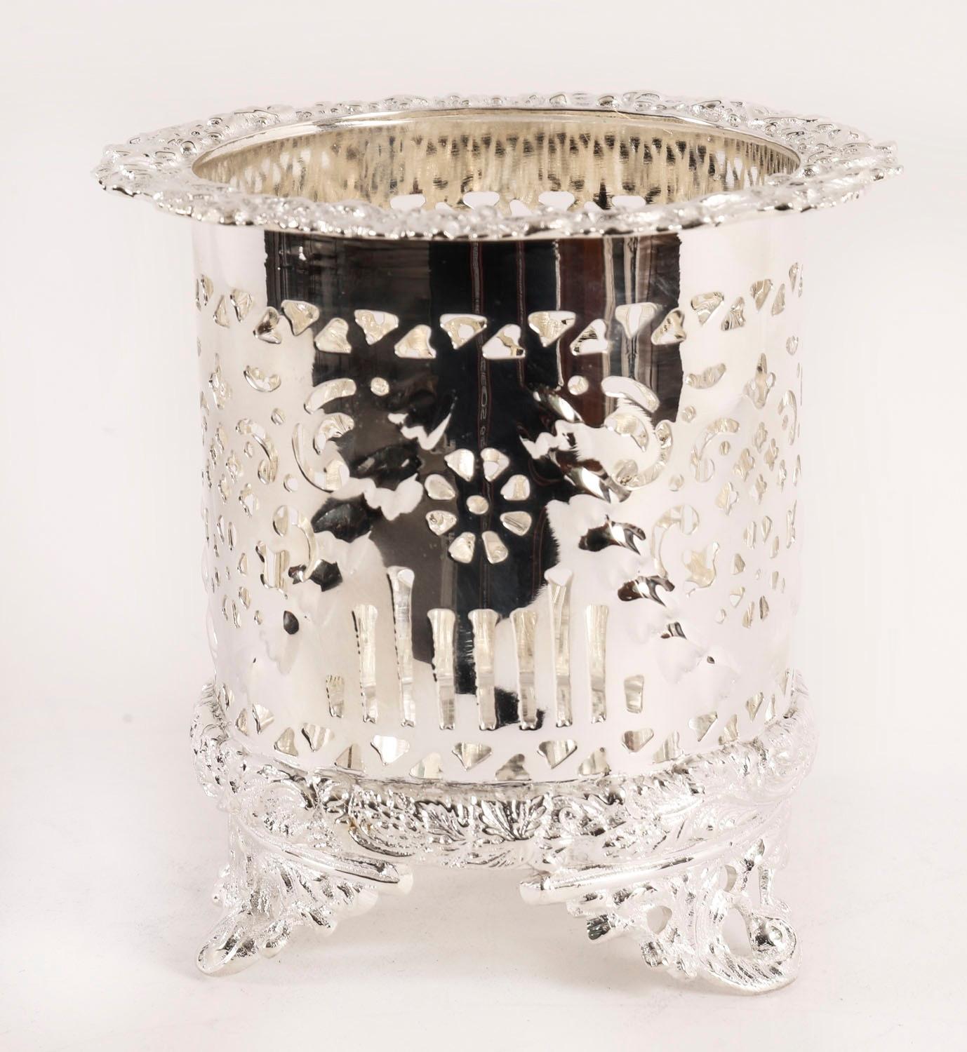 Early 20th Century Antique Pair Silver Plated English Wine Coasters 20th Century For Sale