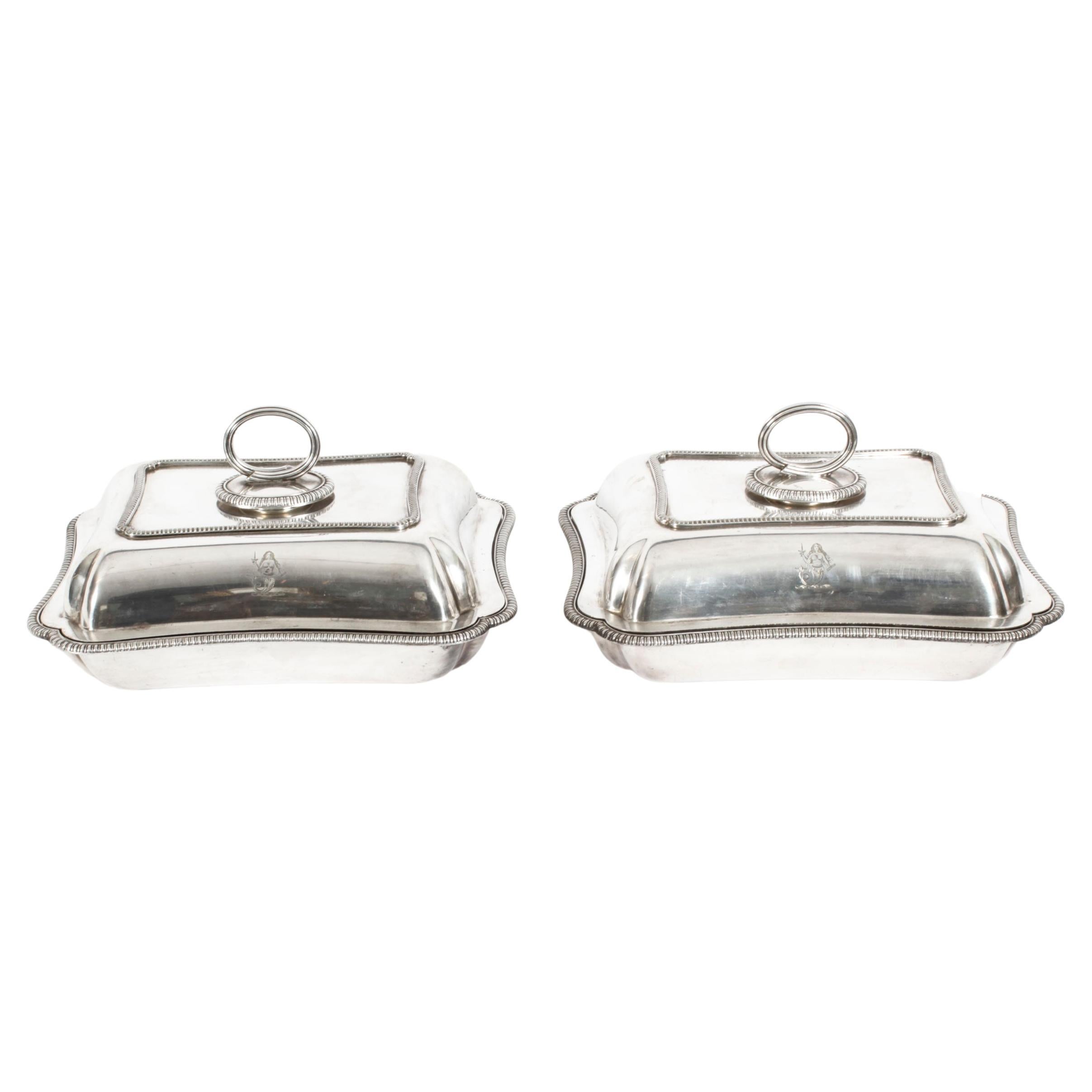 Antique Pair Silver Plated Entree Dishes Elkington, Dated 1888 19th Century For Sale