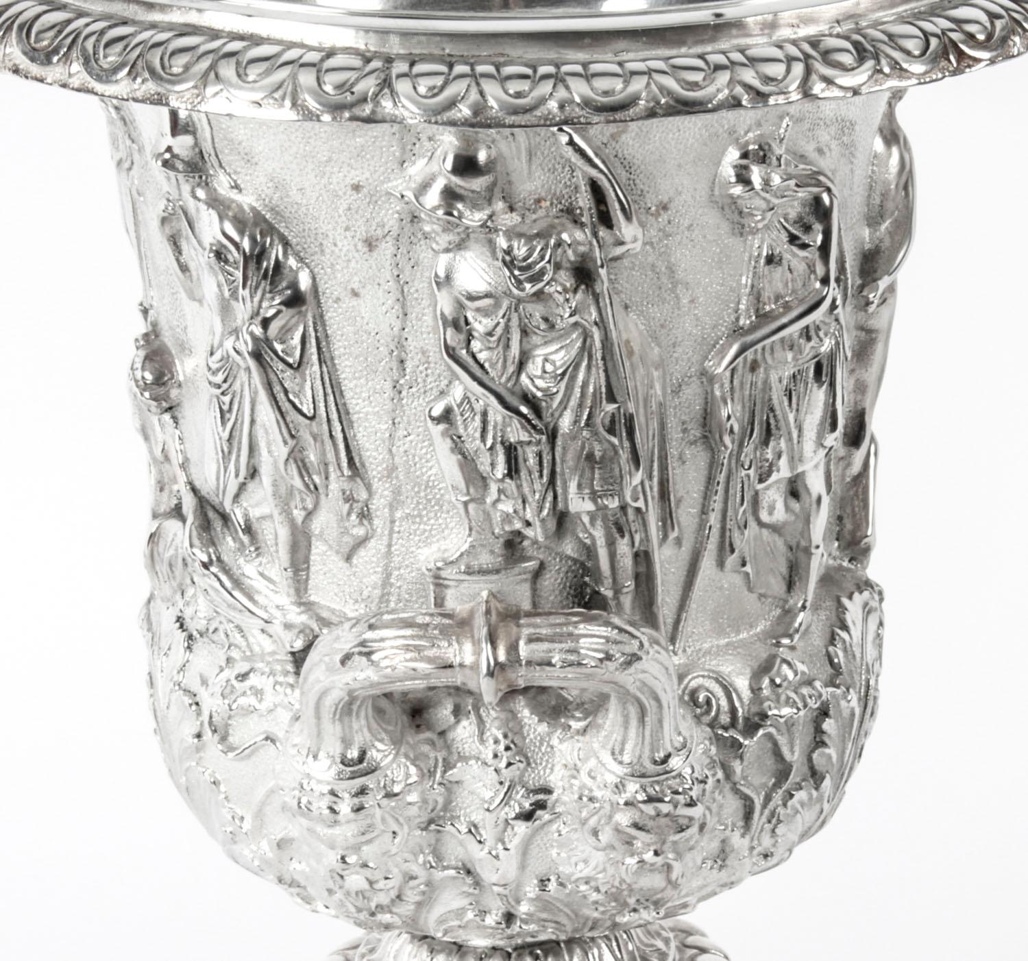 Pair of Silver Plated Grand Tour Borghese Bronze Campana Urns, 19th Century 7