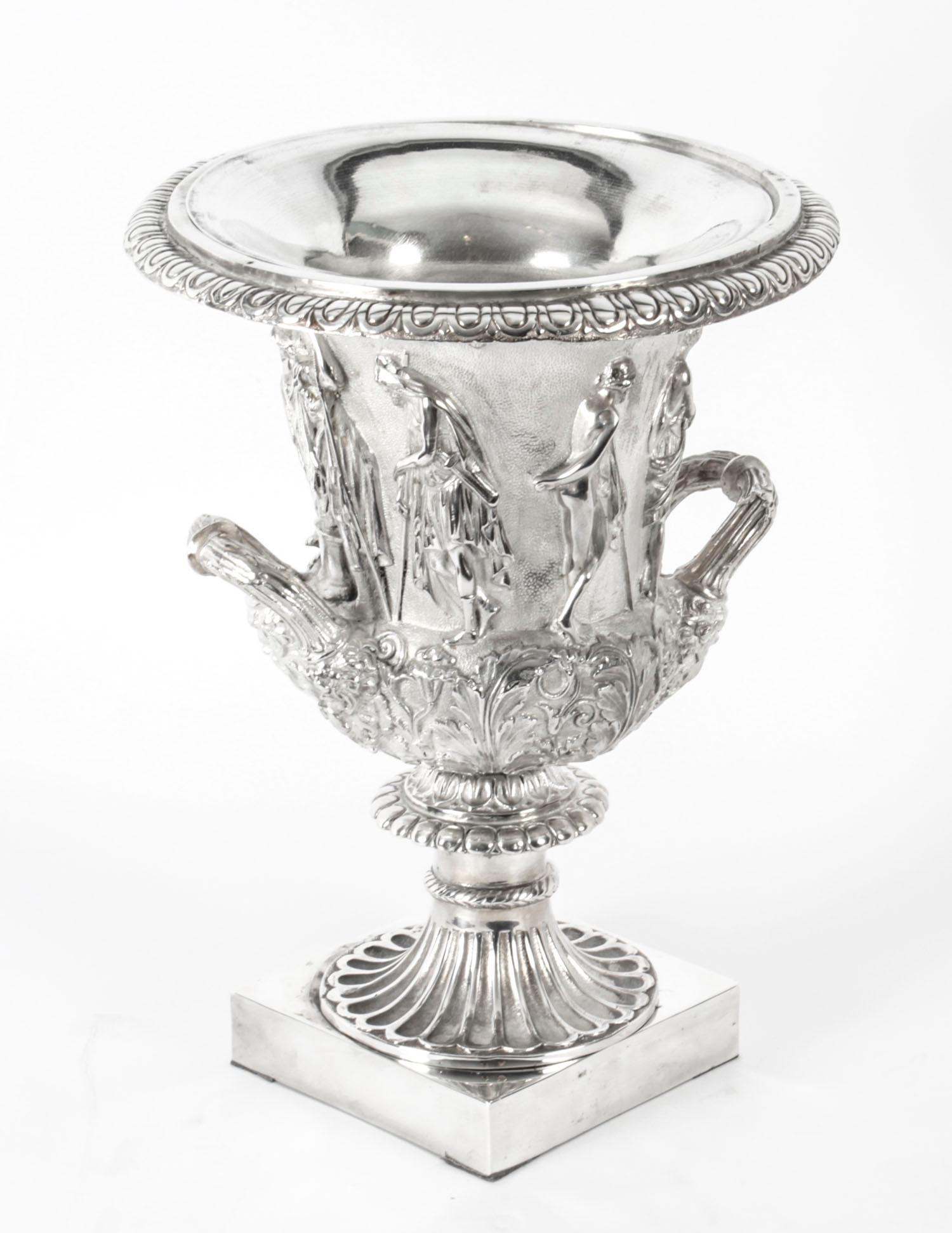 Pair of Silver Plated Grand Tour Borghese Bronze Campana Urns, 19th Century 11