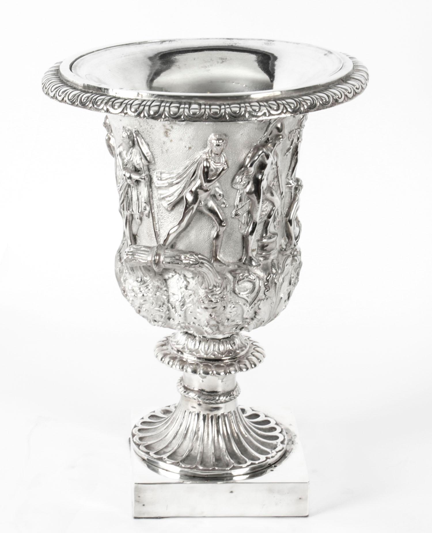 Pair of Silver Plated Grand Tour Borghese Bronze Campana Urns, 19th Century 12