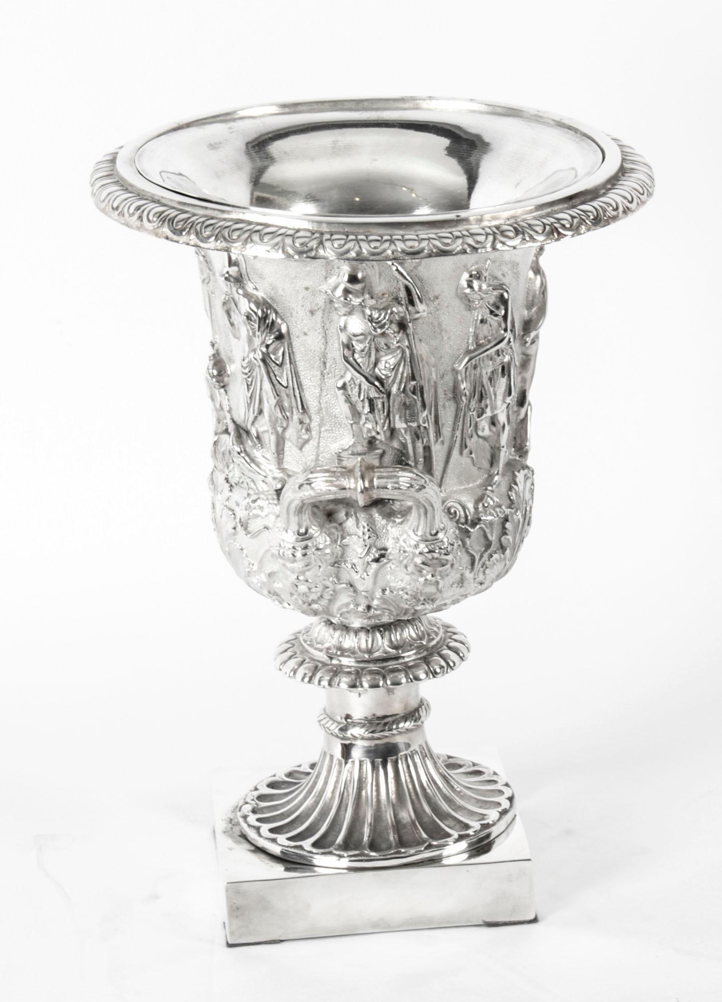 Pair of Silver Plated Grand Tour Borghese Bronze Campana Urns, 19th Century 13