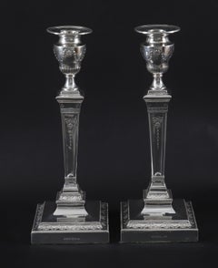 Antique Pair Silver Plated Neo Classical Candlesticks Walker & Hall 19th Century