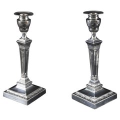 Antique Pair Silver Plated Neo Classical Candlesticks Walker & Hall 19th Century