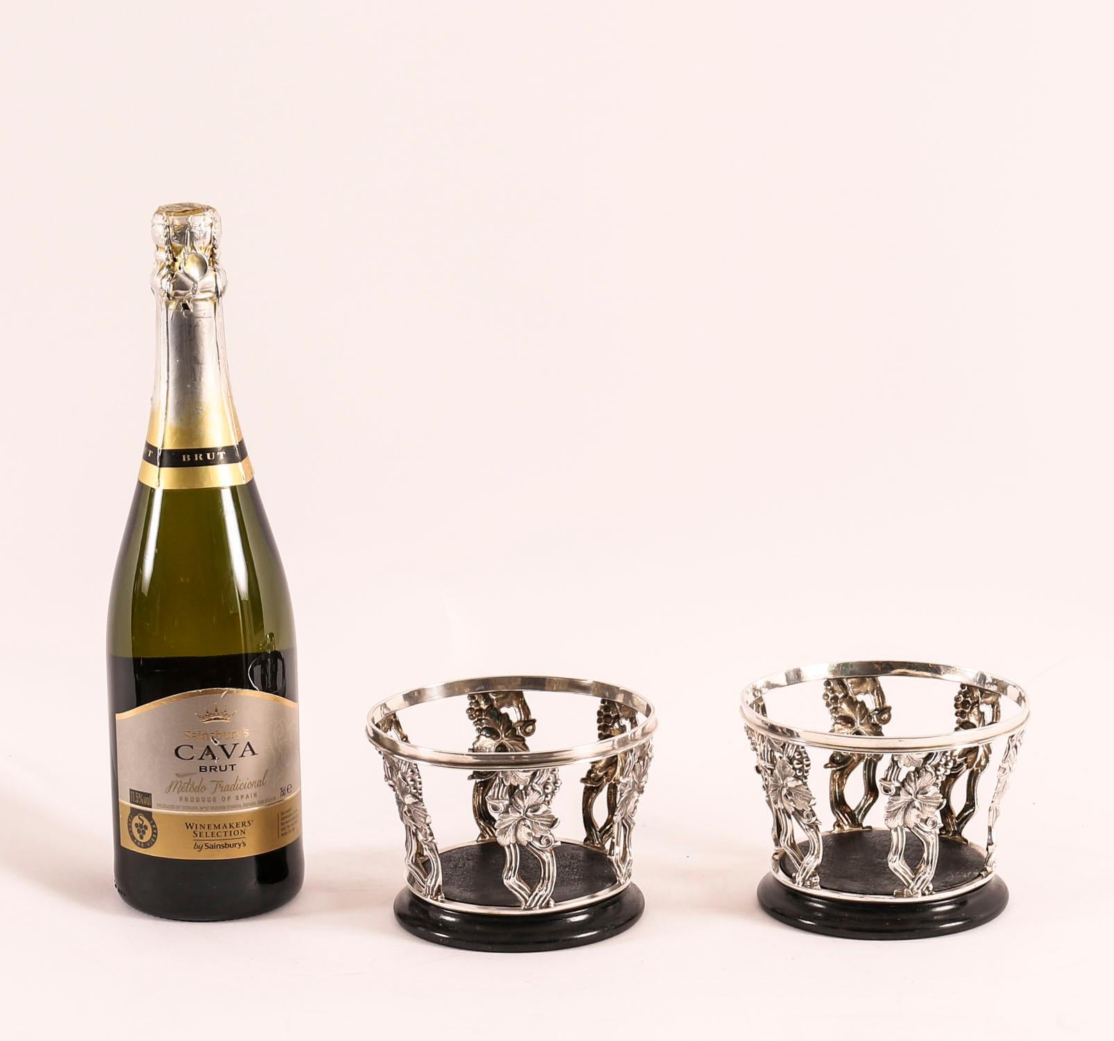 Antique Pair Silver Plated Wine Bottle Coasters 20th Century For Sale 4