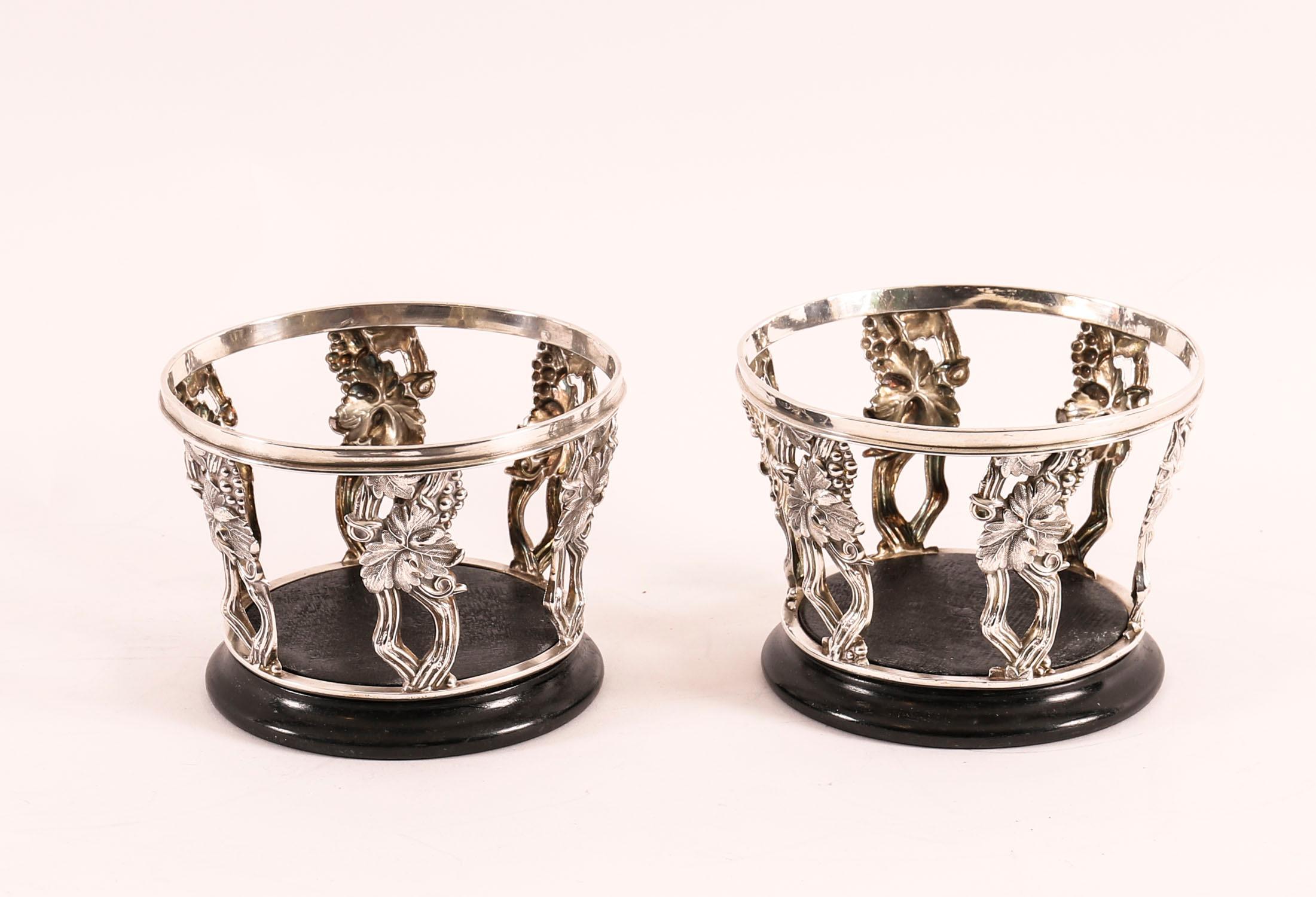 Antique Pair Silver Plated Wine Bottle Coasters 20th Century For Sale 5