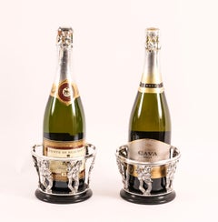 Antique Pair Silver Plated Wine Bottle Coasters 20th Century