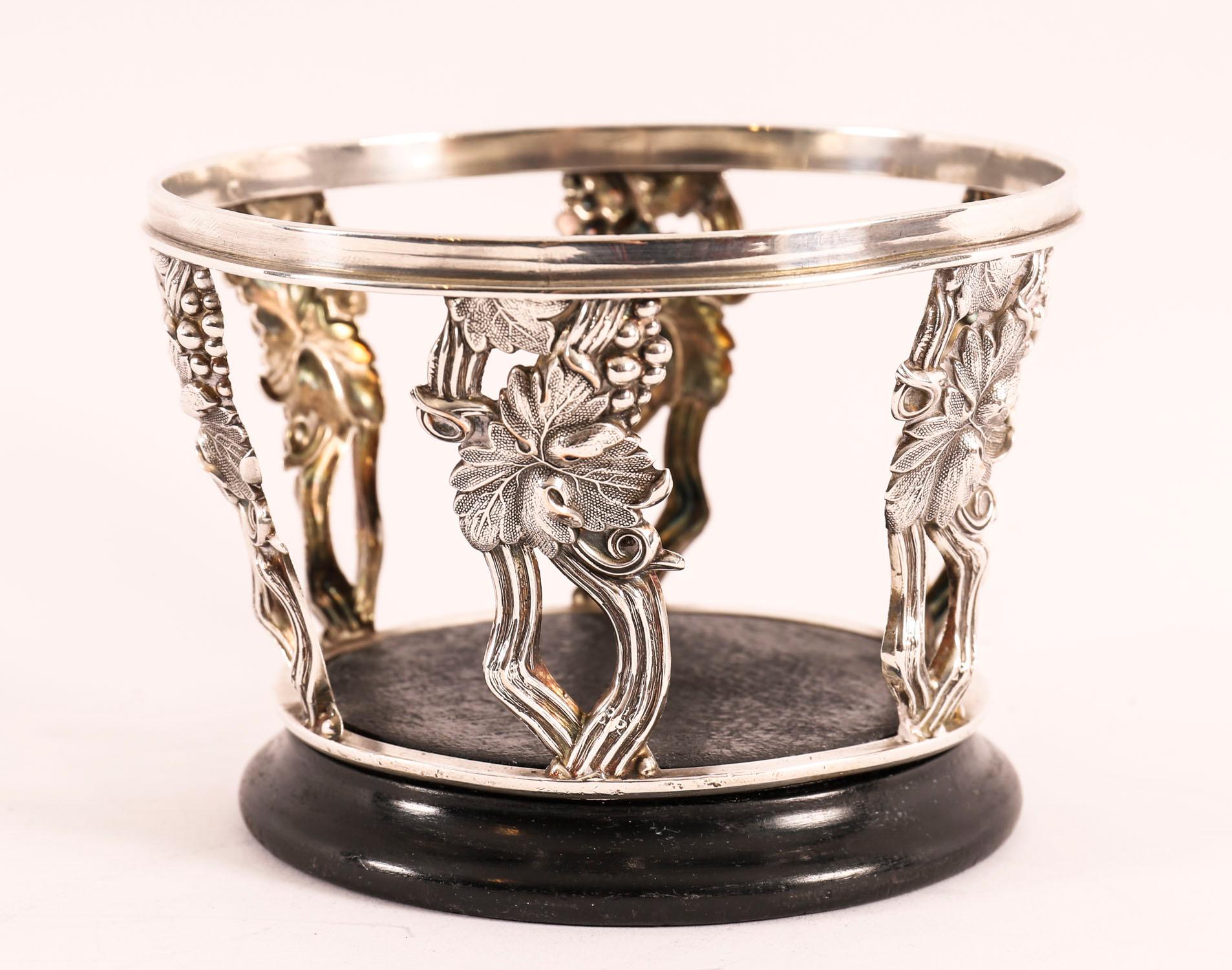English Antique Pair Silver Plated Wine Bottle Coasters 20th Century For Sale