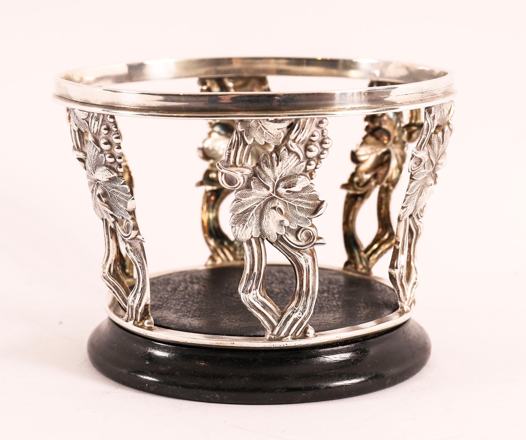 Embossed Antique Pair Silver Plated Wine Bottle Coasters 20th Century For Sale