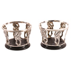 Antique Pair Silver Plated Wine Bottle Coasters 20th Century