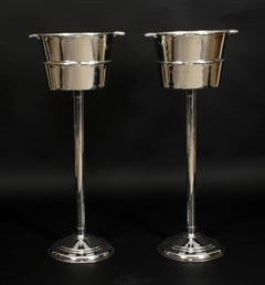 Antique Pair Silver-plated Wine / Champagne Coolers On Stand Mappin & Webb