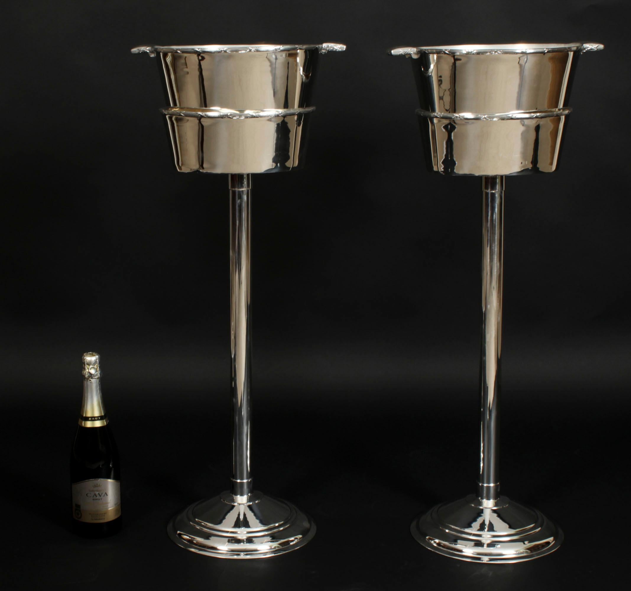 Antique Pair Silver-plated Wine / Champagne Coolers On Stand Mappin & Webb 14