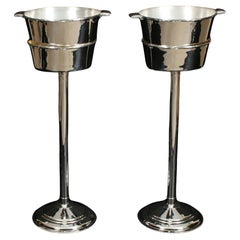 Antique Pair Silver-plated Wine / Champagne Coolers On Stand Mappin & Webb