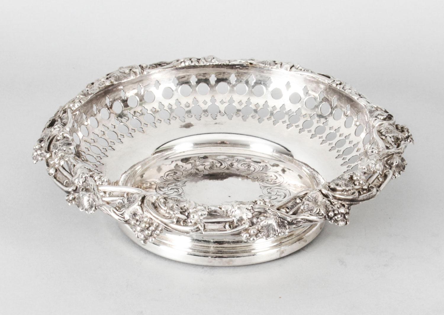 Antique Pair Silver Plated Wine Coasters by Henry Waterhouse 19th Century In Good Condition In London, GB