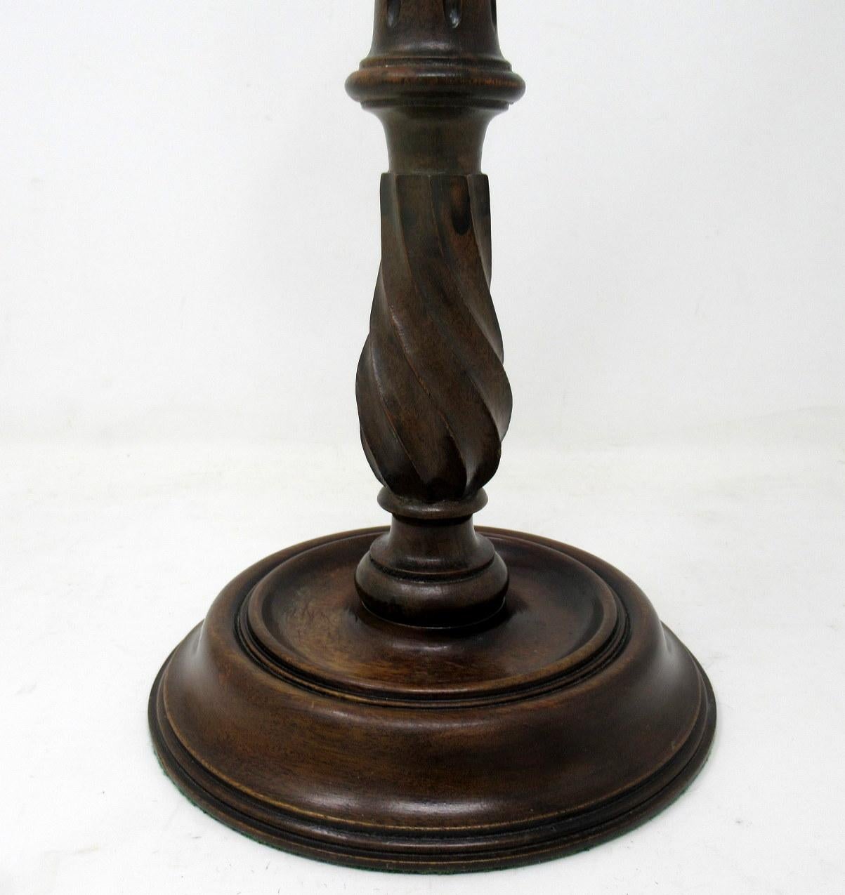 English Antique Pair Solid Mahogany Walnut Carved Treen Desk Candlesticks Candelabra 19C