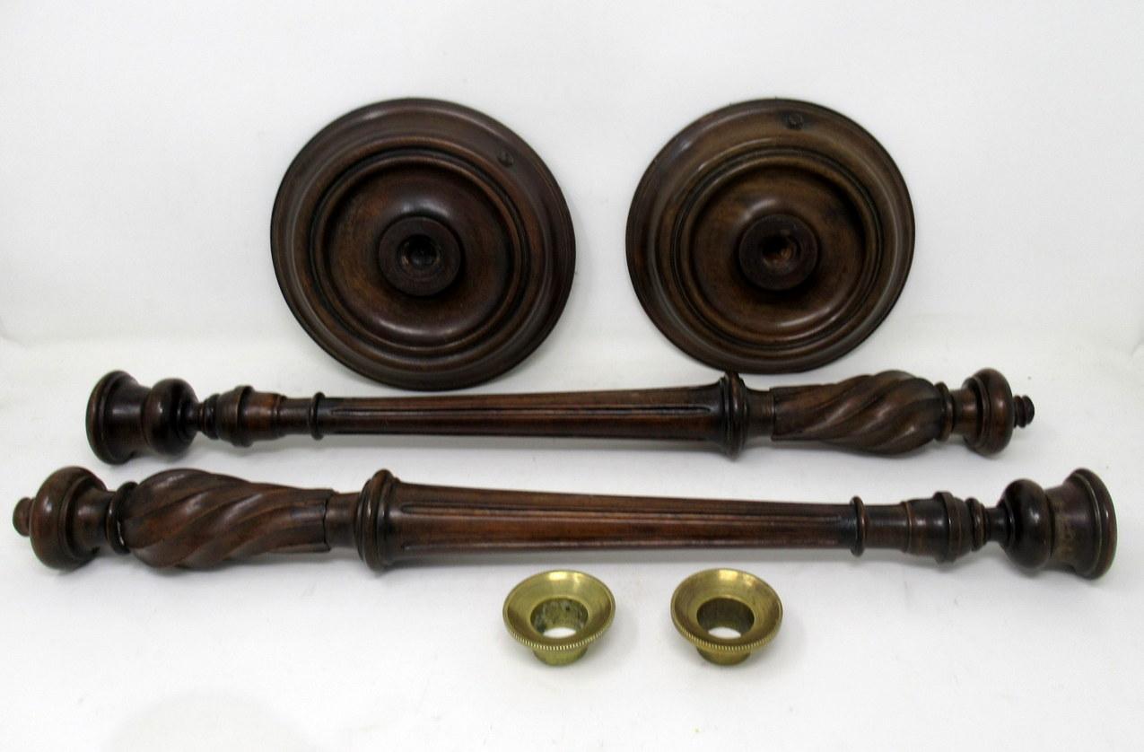 Antique Pair Solid Mahogany Walnut Carved Treen Desk Candlesticks Candelabra 19C 3