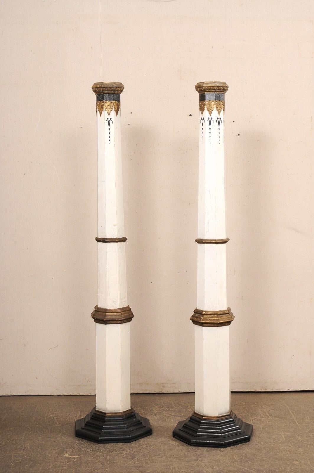 Antique Pair Spanish 6.75 Ft. Tall Architectural Columns For Sale 6