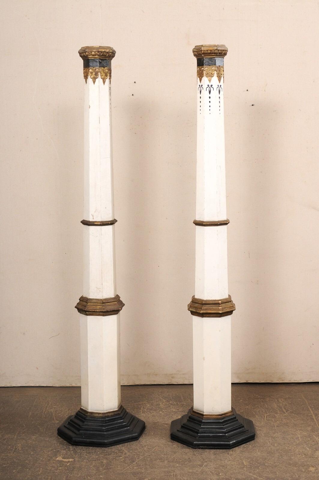 20th Century Antique Pair Spanish 6.75 Ft. Tall Architectural Columns For Sale