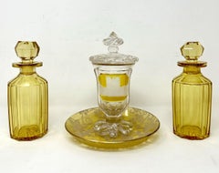 Antique Pair Spirit Decanters Bohemian Hand Cut Crystal Urn Regensburg Cathedral