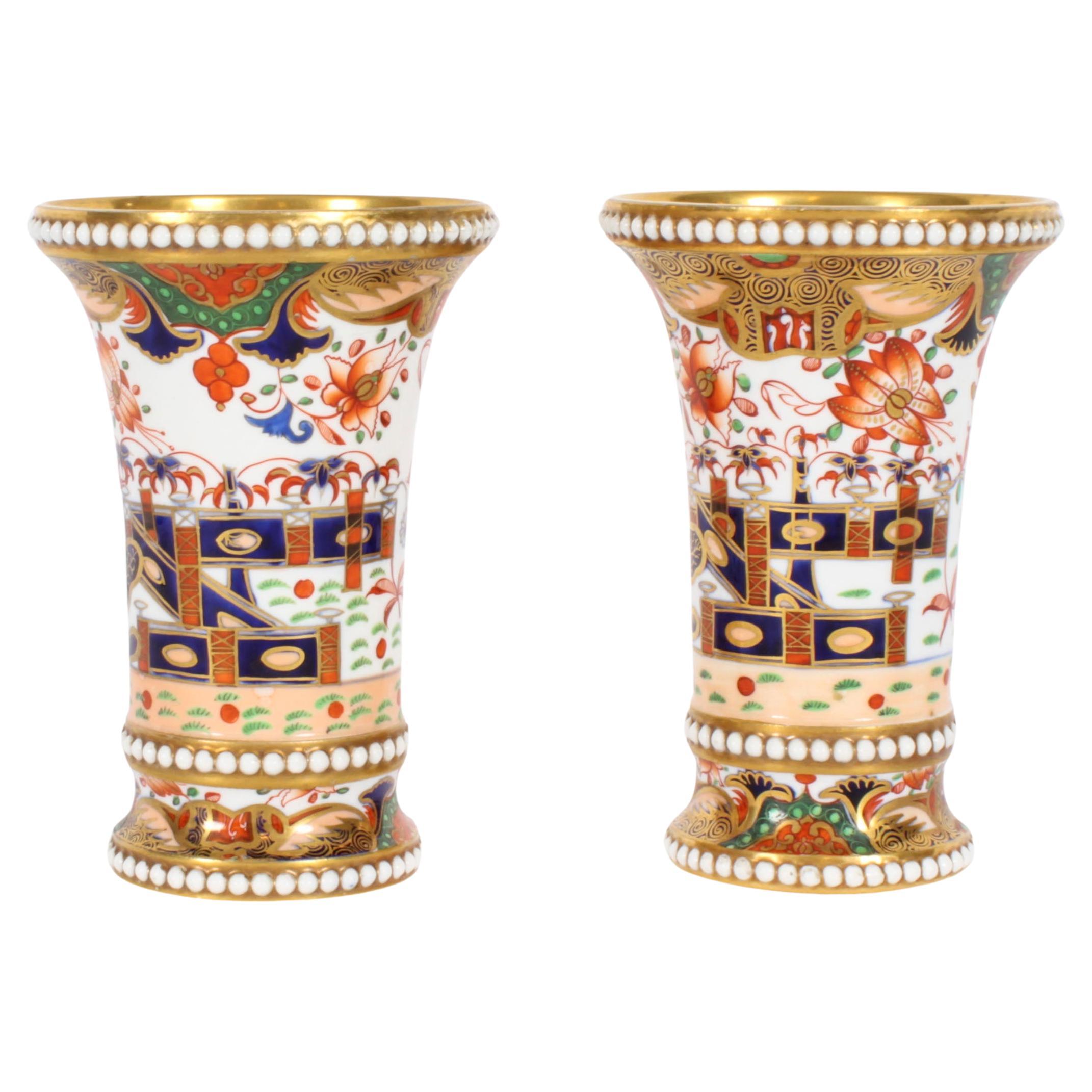 Antique Pair Spode Beaded Beakers Imari Style Matchpots 1820s 19th Century For Sale