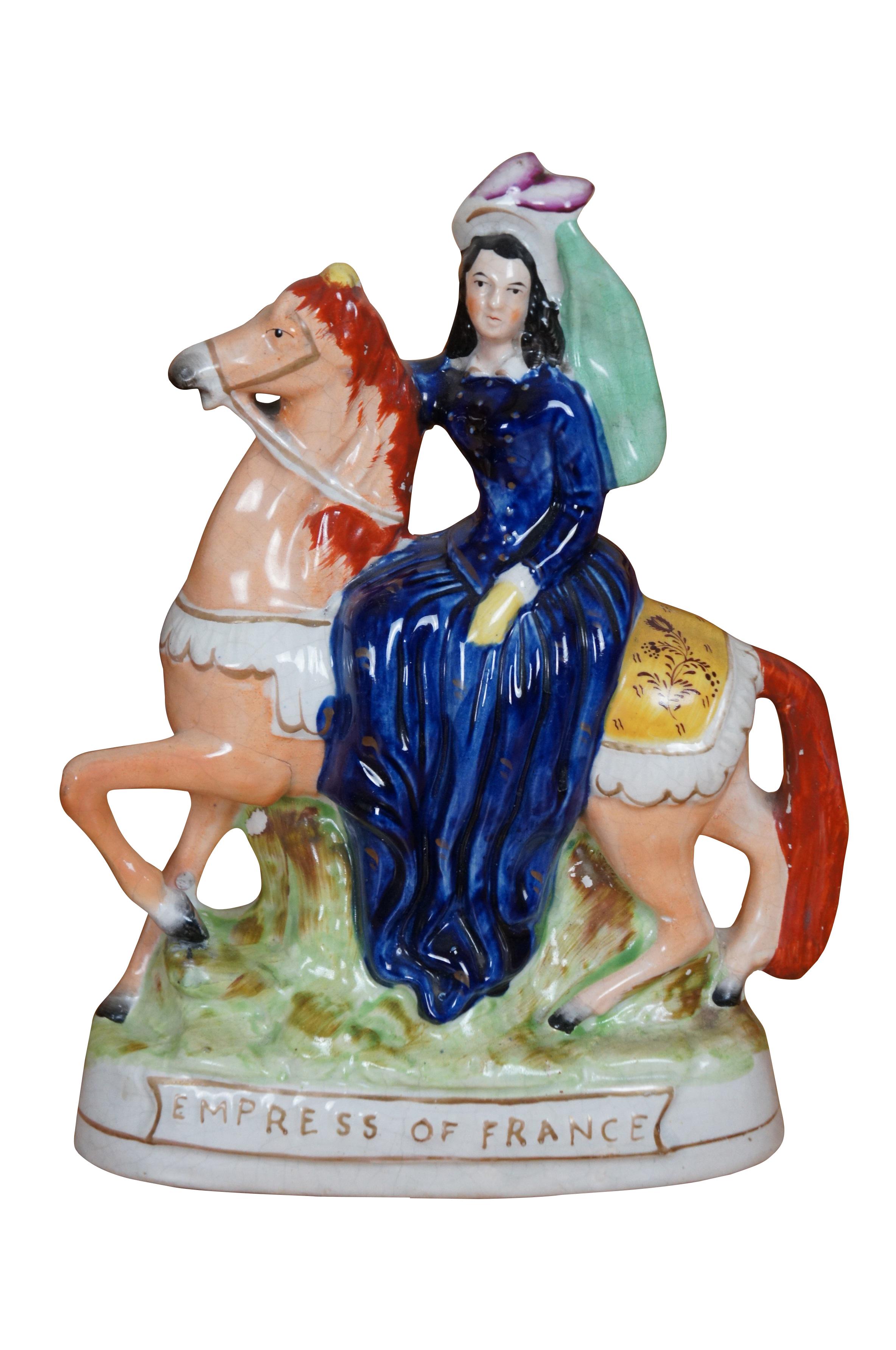 Antikes Paar Pferdefiguren, Staffordshire, Louis Napoleon, Kaiserin von Frankreich, Kaiserin von Frankreich, 11