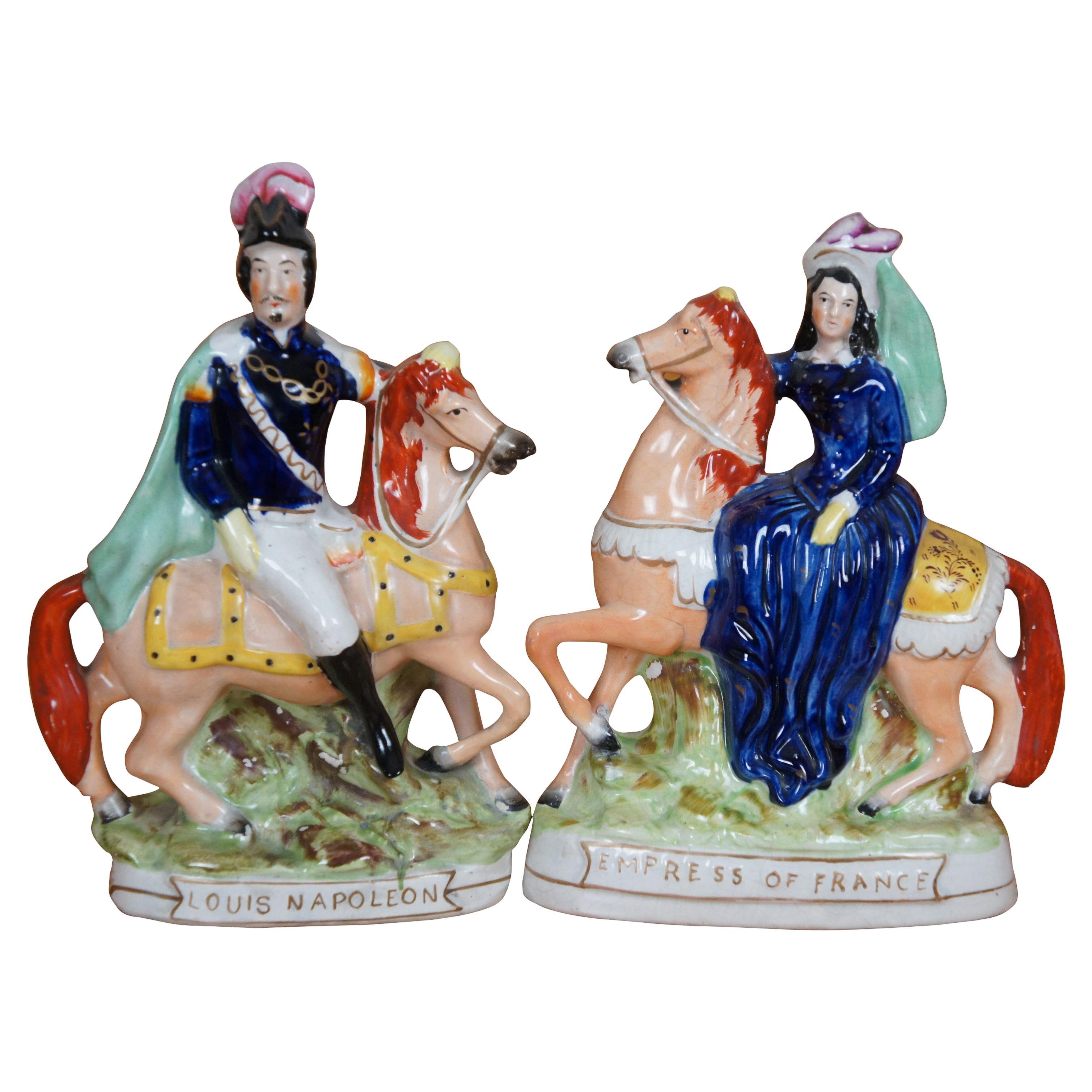 Antikes Paar Pferdefiguren, Staffordshire, Louis Napoleon, Kaiserin von Frankreich, Kaiserin von Frankreich, 11" im Angebot