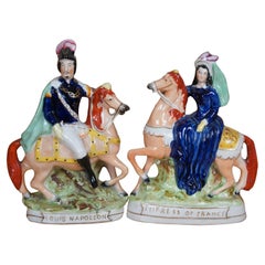 Antique Pair Staffordshire Louis Napoleon Empress of France Horse Figurines 11"