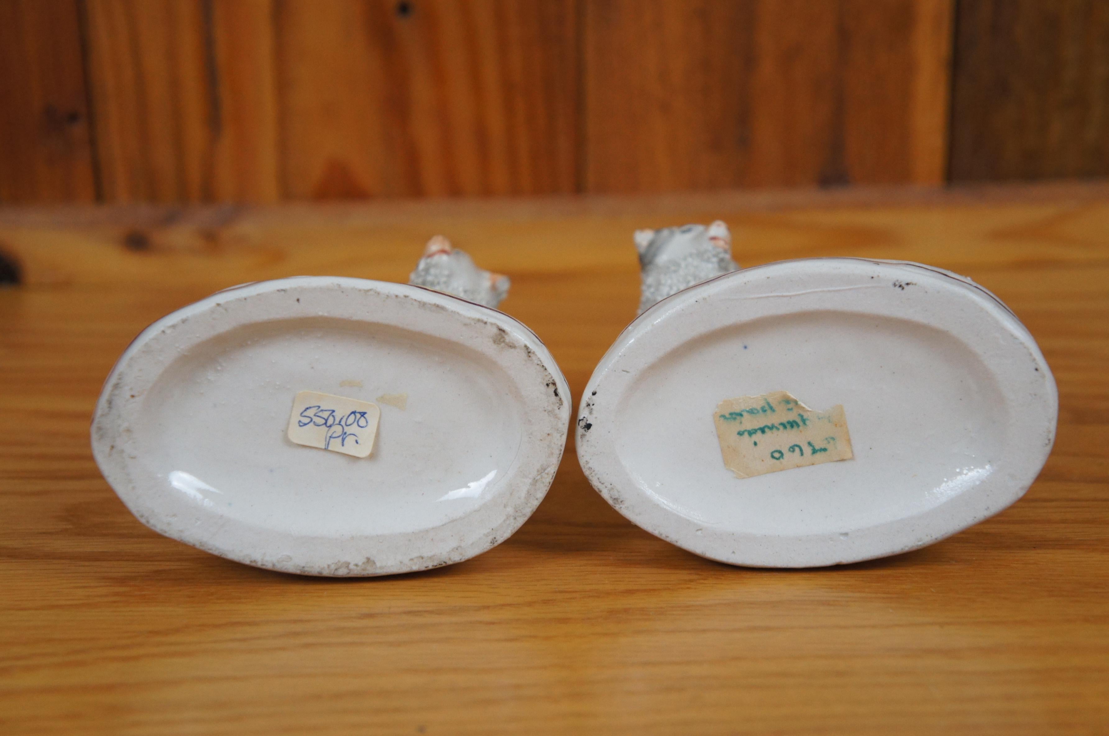 Antique Pair Staffordshire Porcelain Confetti Sheep Ram Ewe Bud Spill Vases 5