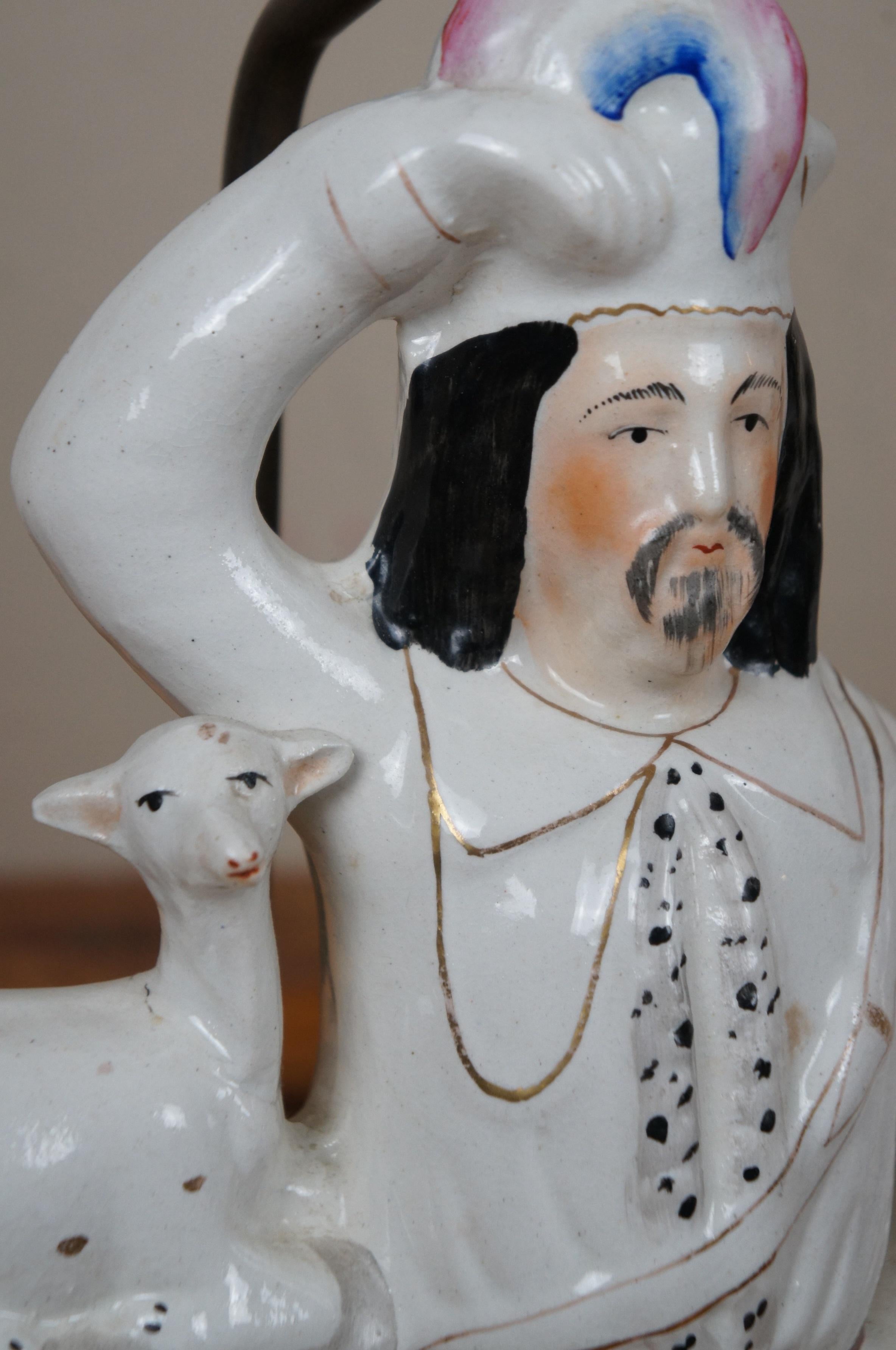 XIXe siècle Ancienne paire de lampes de table Staffordshire Scottish Highlander Animal de 28 pouces en vente