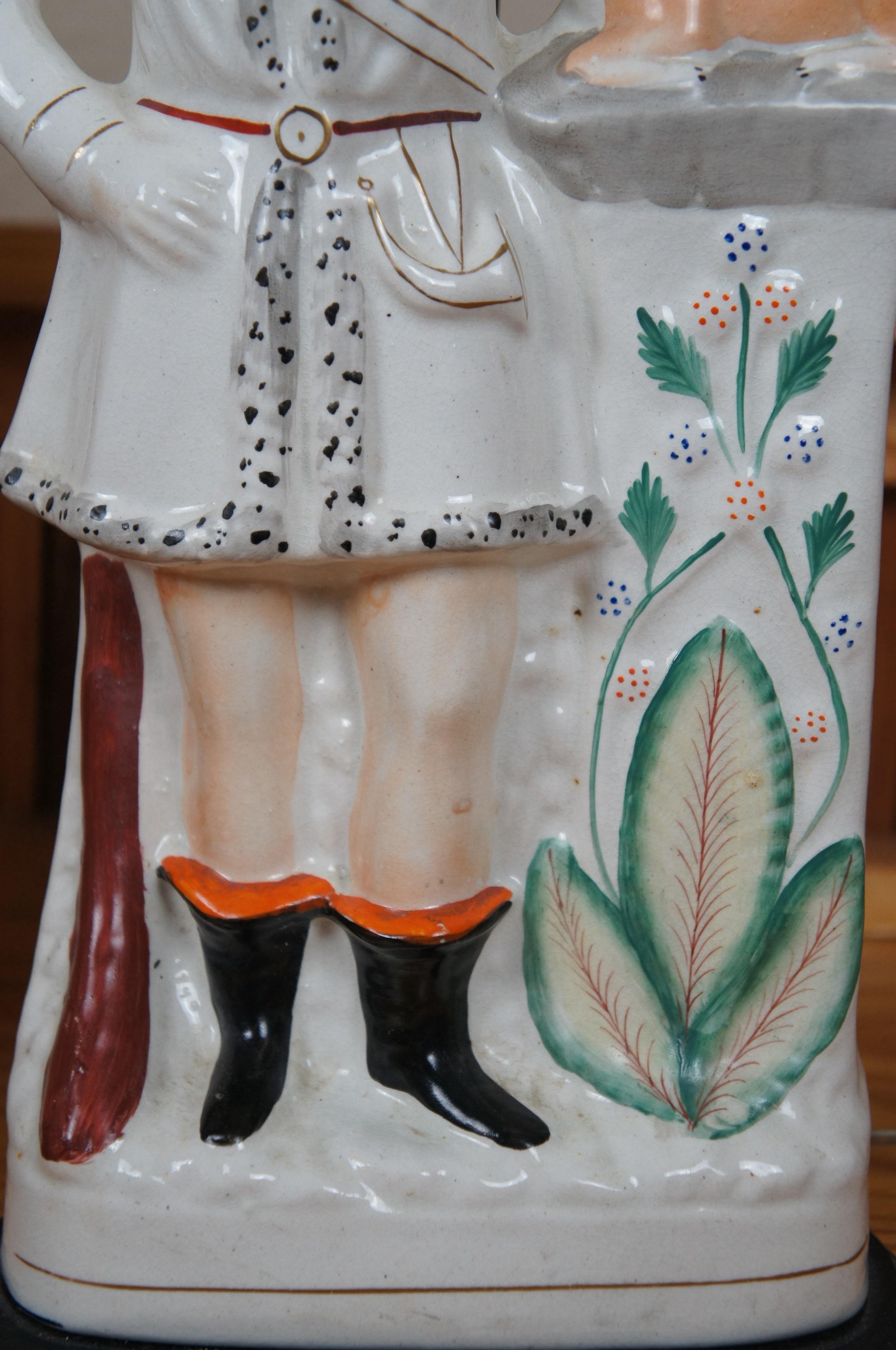 Ancienne paire de lampes de table Staffordshire Scottish Highlander Animal de 28 pouces en vente 1