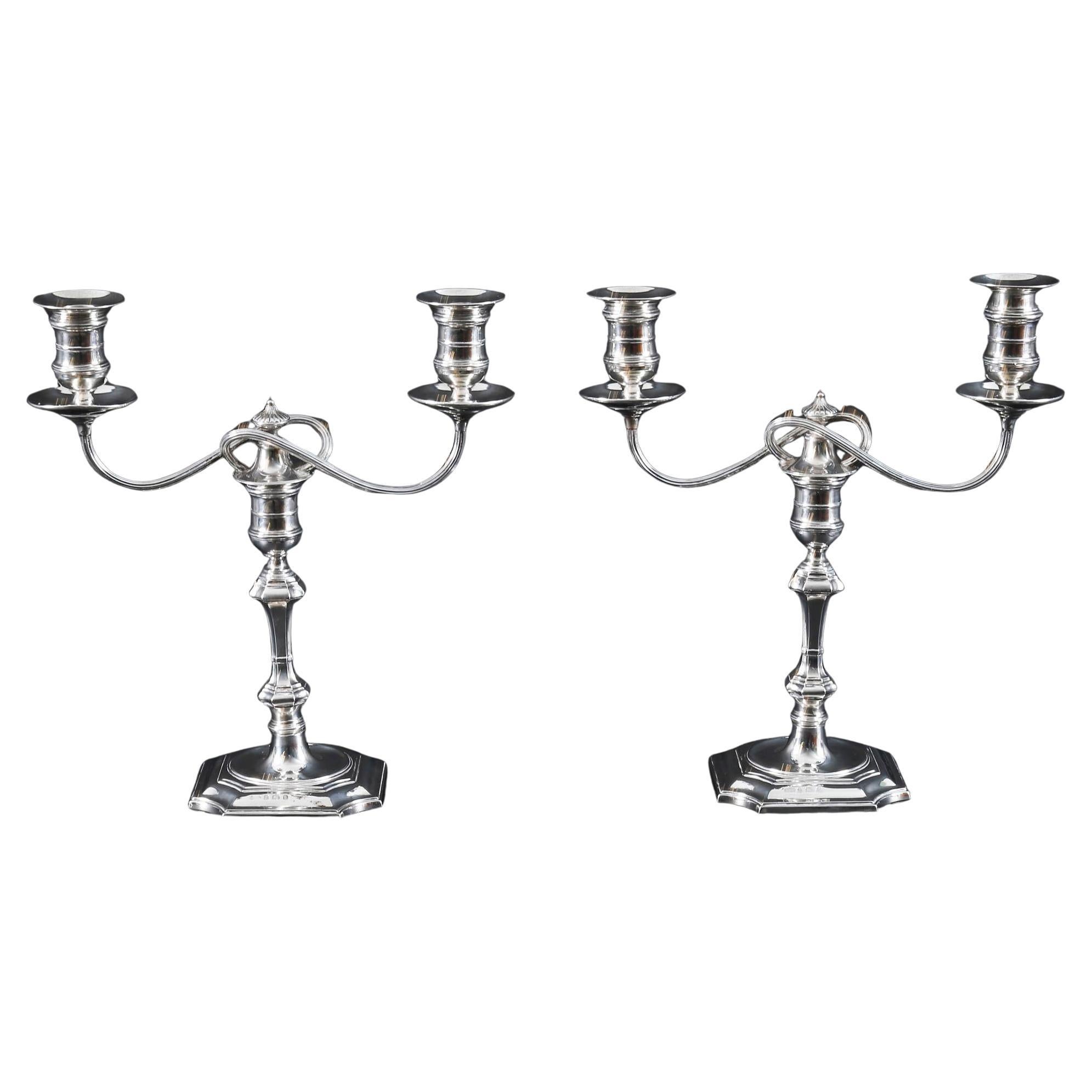 Antique Pair Sterling Silver Candelabra by Elkington & Co 20th Century