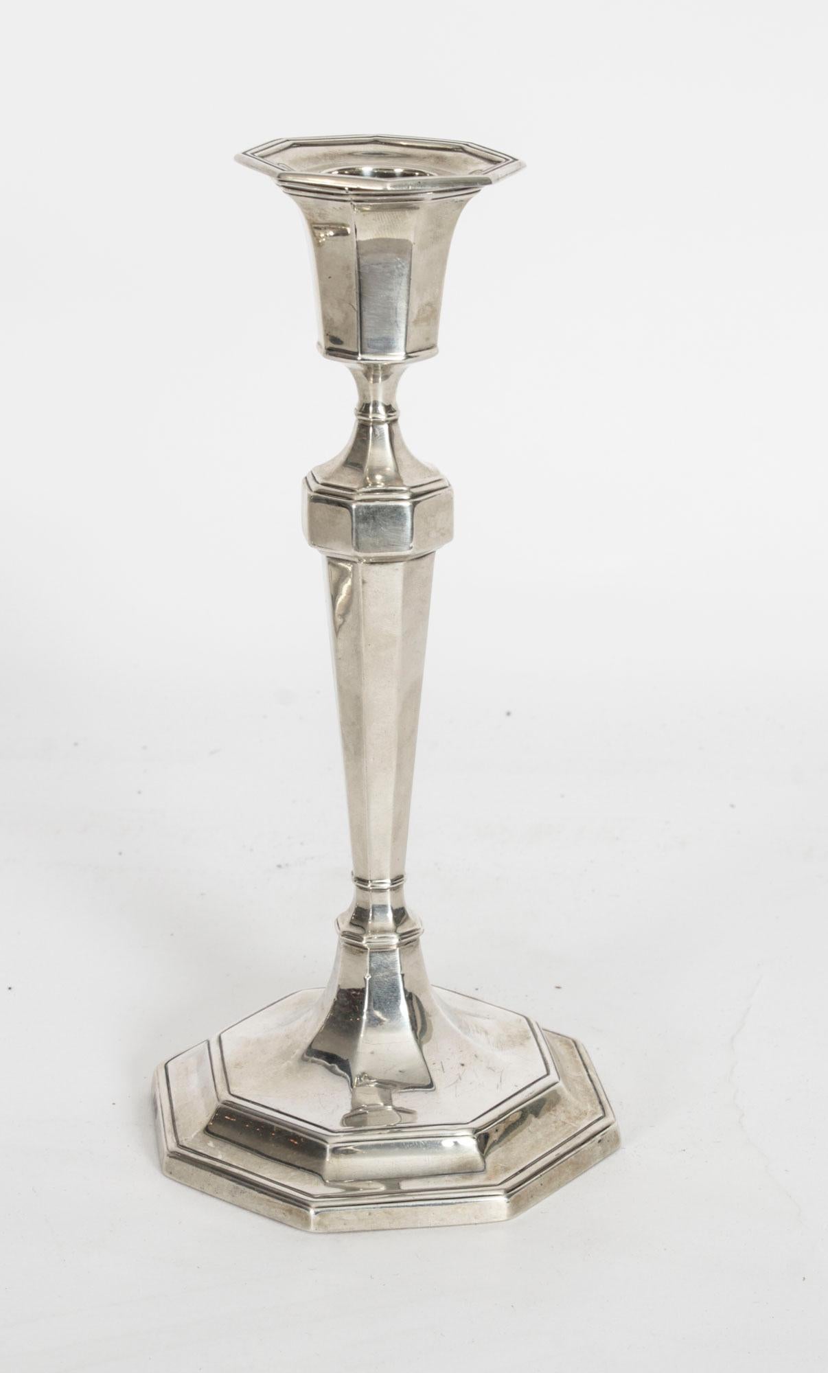Antique Pair Sterling Silver Candlesticks by Hawkesworth Eyre & Co 1920 Century 9