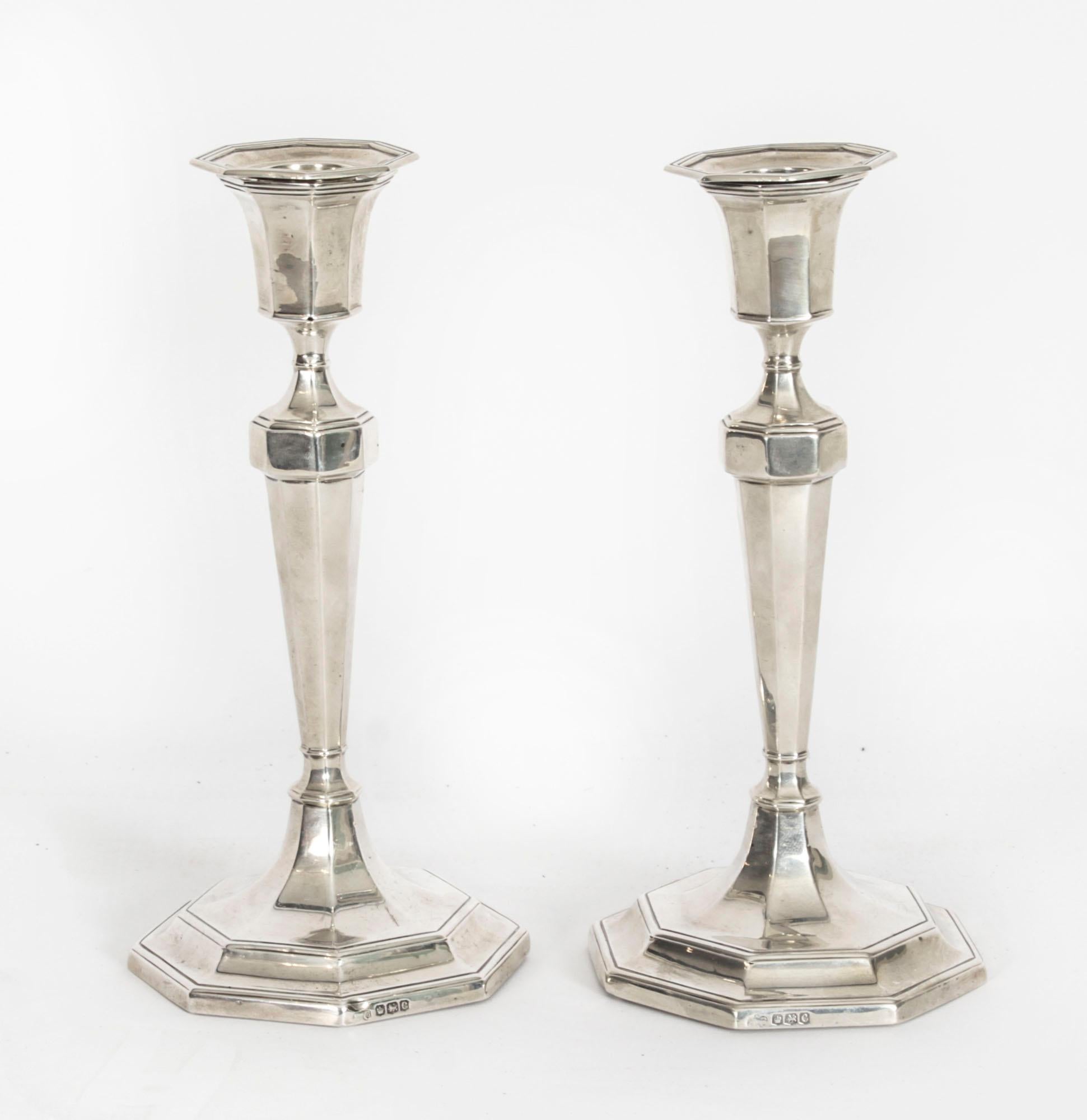 Antique Pair Sterling Silver Candlesticks by Hawkesworth Eyre & Co 1920 Century 11
