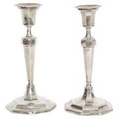 Antique Pair Sterling Silver Candlesticks by Hawkesworth Eyre & Co 1920 Century
