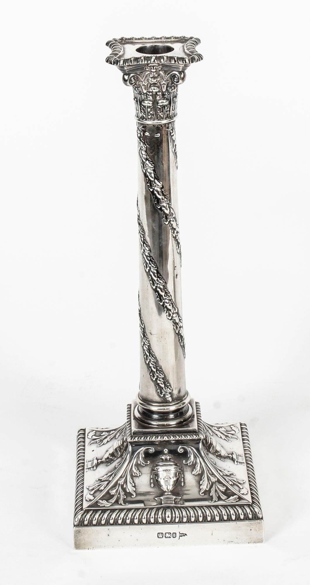 English Antique Pair of Sterling Silver Candlesticks Walker and Hall, 1900
