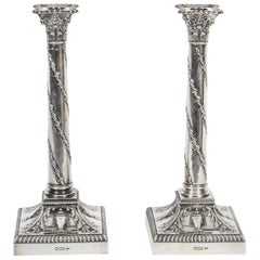 Antique Pair of Sterling Silver Candlesticks Walker and Hall, 1900