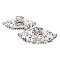 Antique Pair Sterling Silver Entree Dishes and Covers, Paul Storr, London 1838