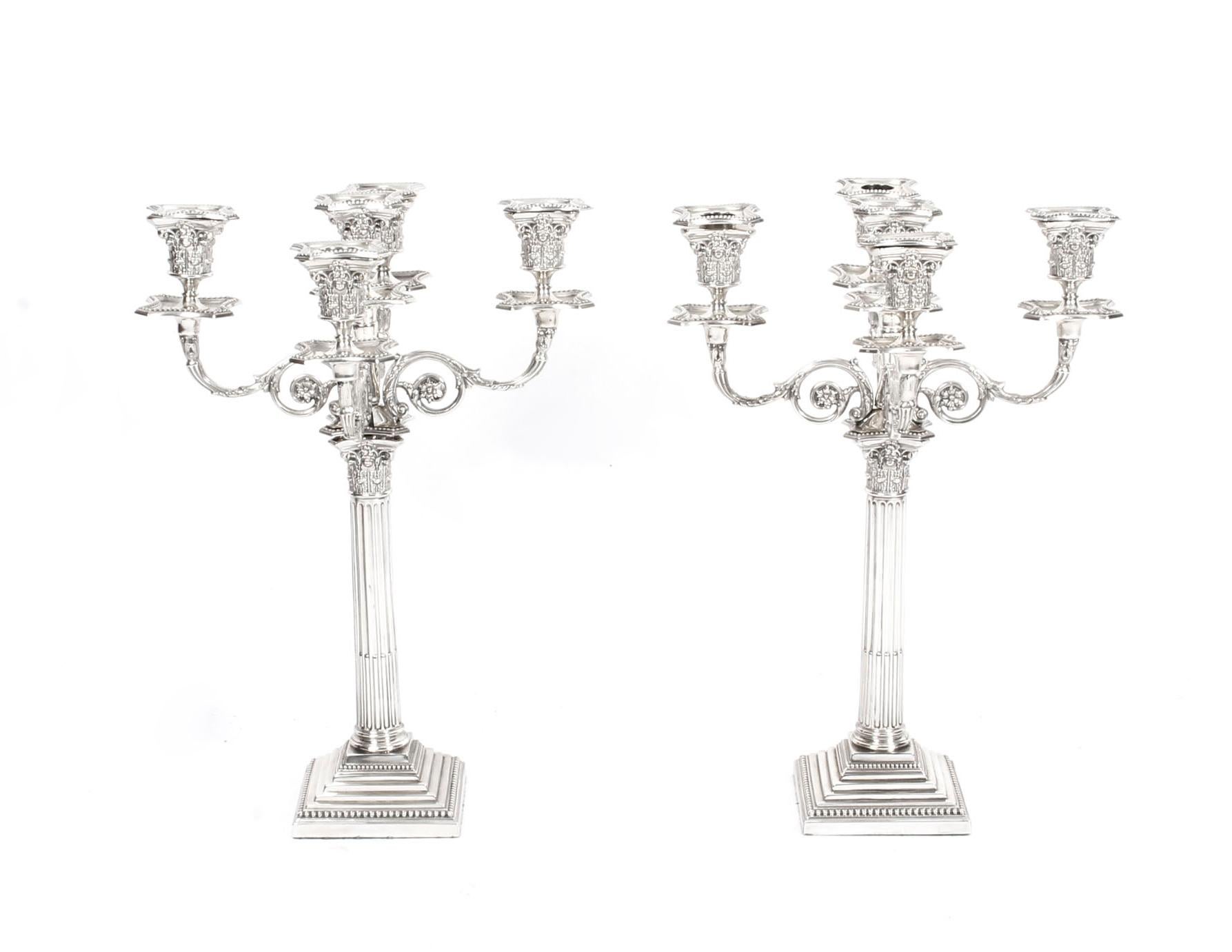 Pair Sterling Silver Five Light Candelabra by Charles Boyton, 1890, 19th Century 5