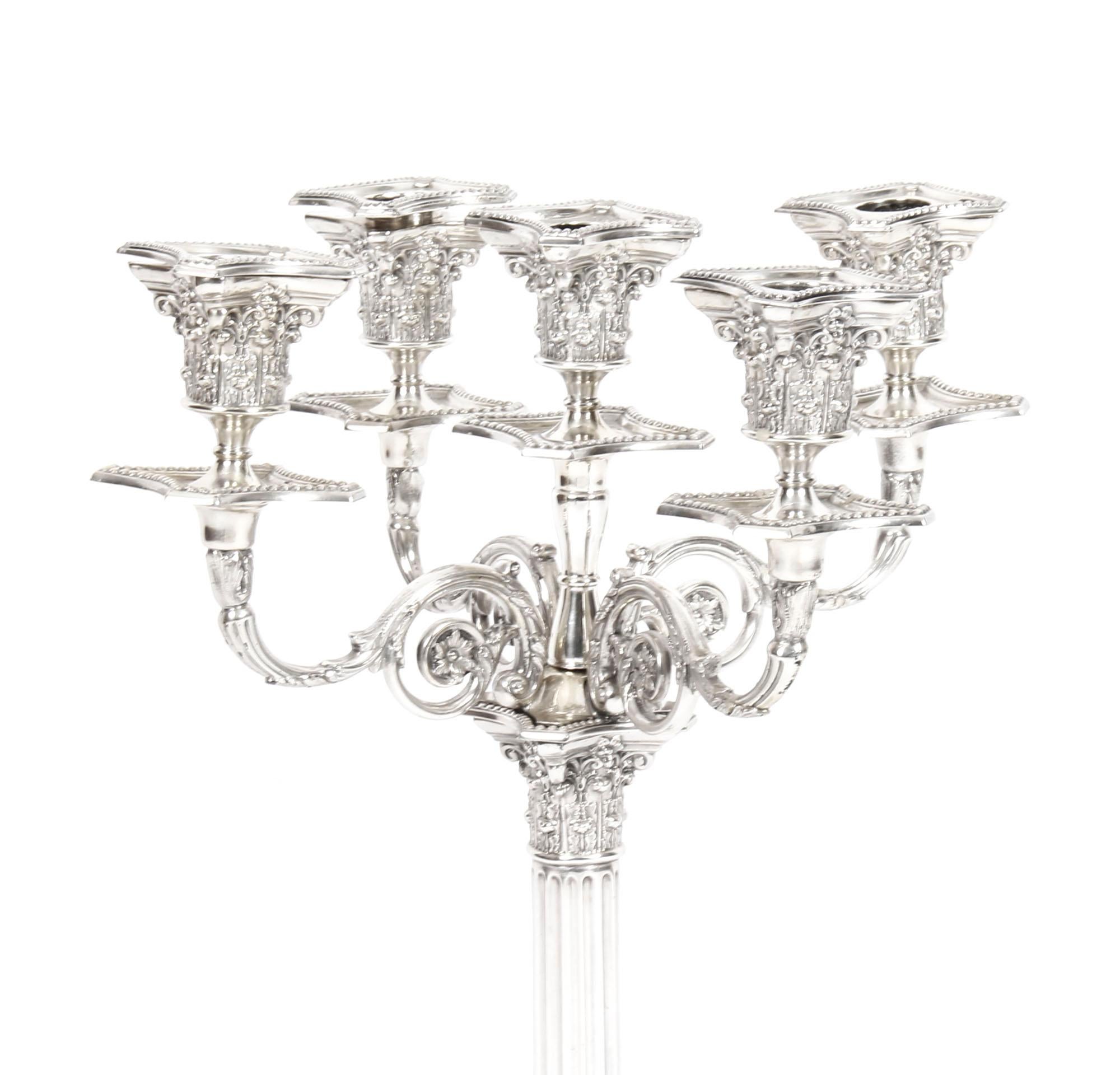 Victorian Pair Sterling Silver Five Light Candelabra by Charles Boyton, 1890, 19th Century