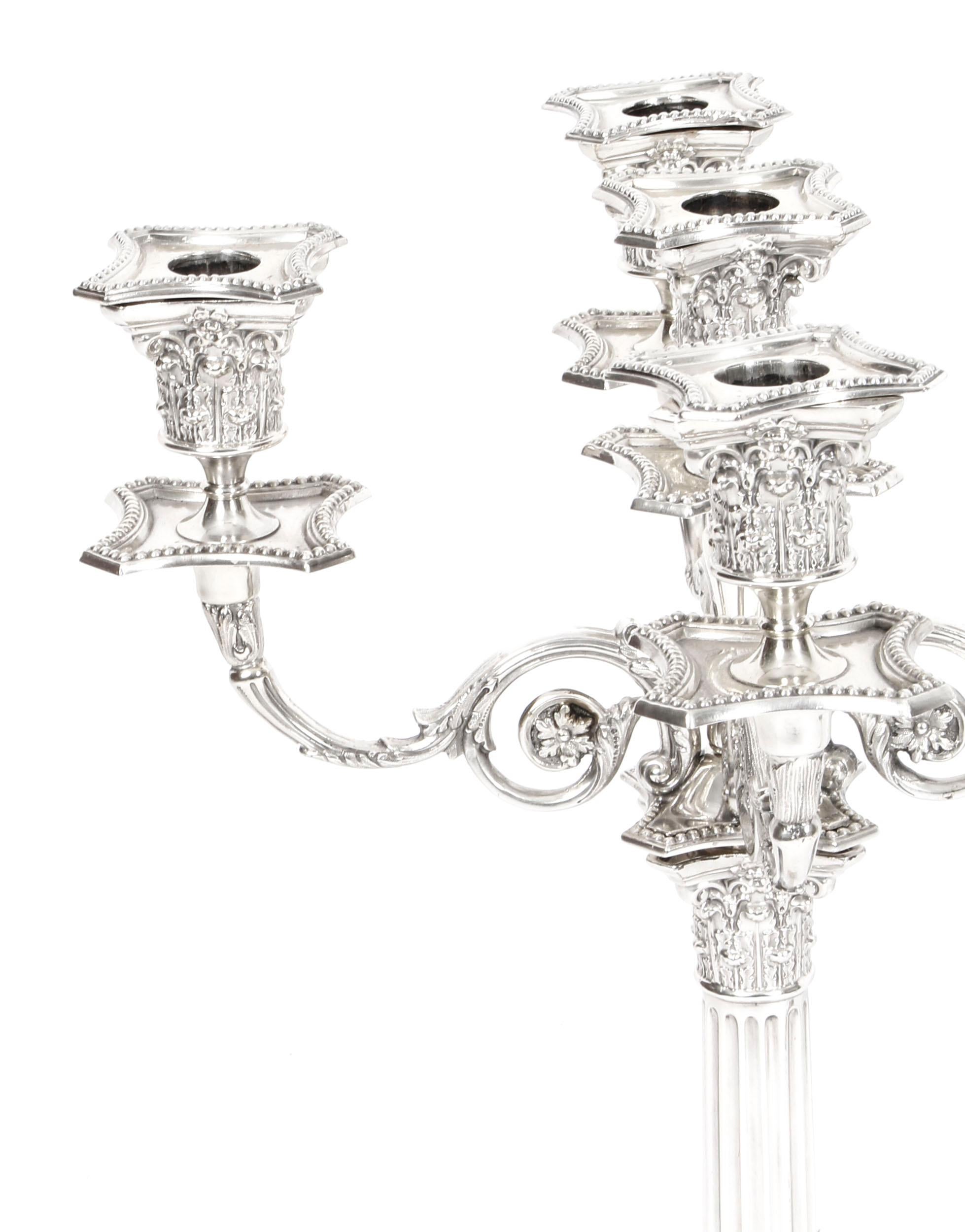 English Pair Sterling Silver Five Light Candelabra by Charles Boyton, 1890, 19th Century