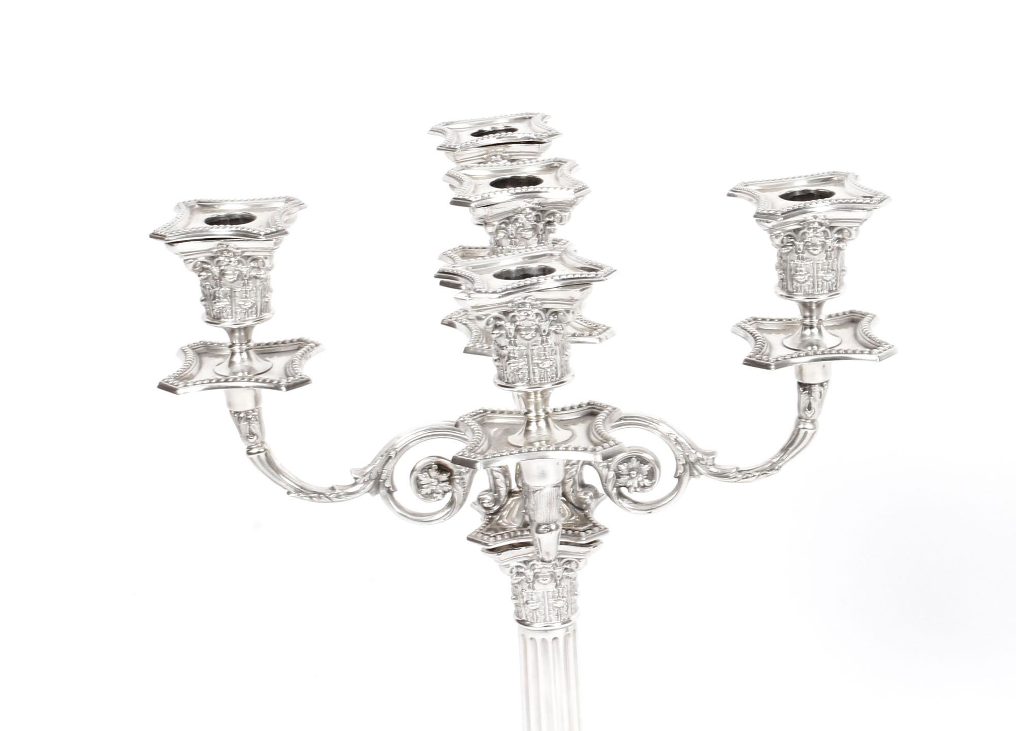 Pair Sterling Silver Five Light Candelabra by Charles Boyton, 1890, 19th Century In Good Condition In London, GB